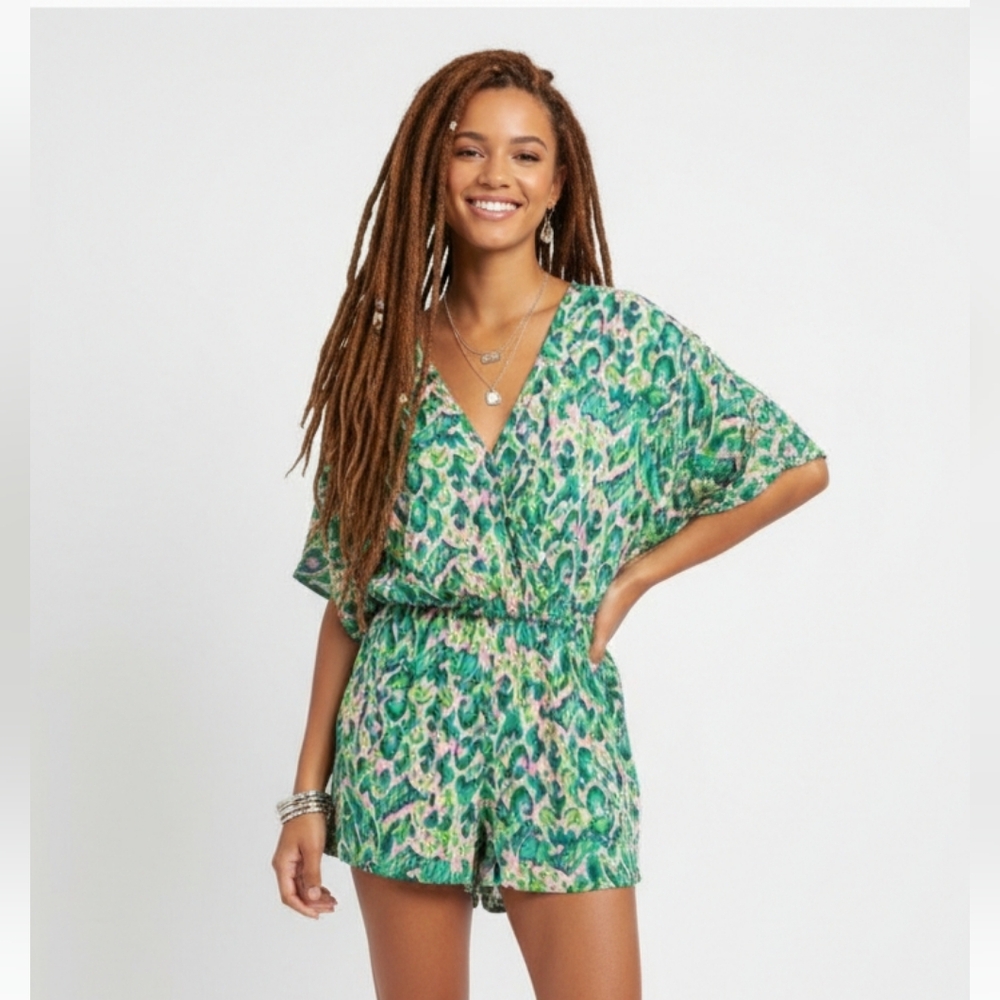 Cupshe Romper Camo Green Pink Festival Boho L